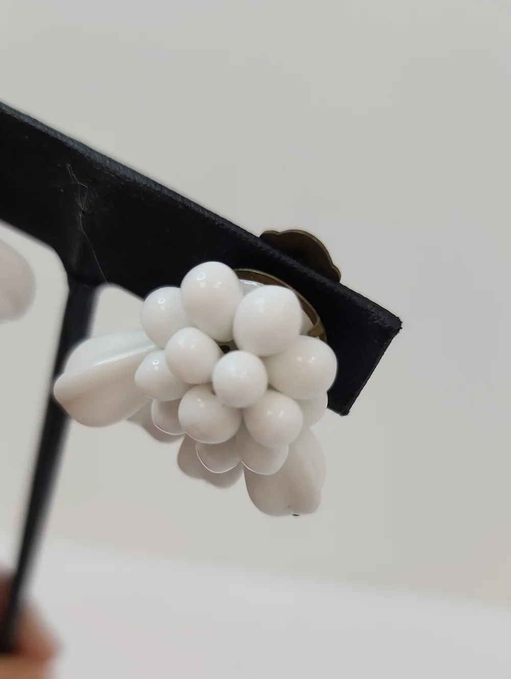 Vintage Western Germany White Milk Glass Flower Clip Earrings